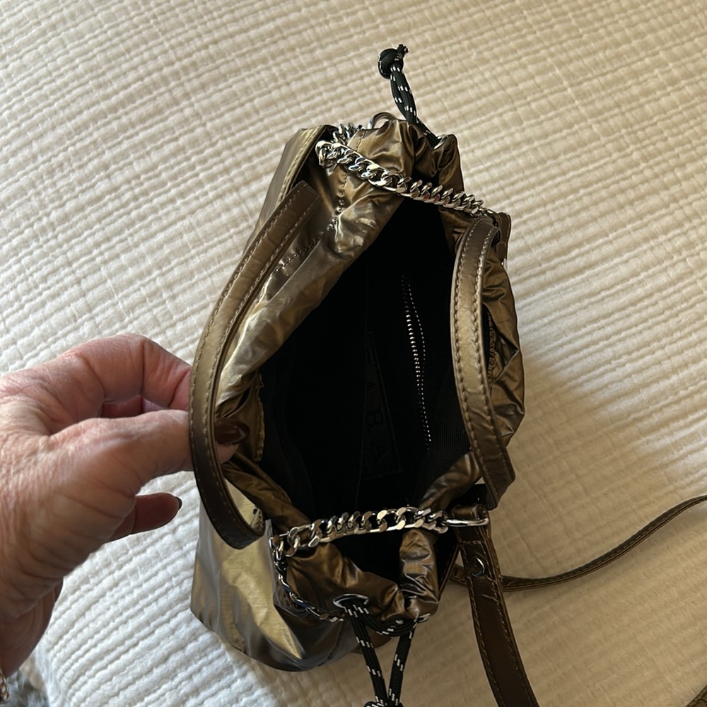 Small Mini Shoulder Bag, Gold Drawstring Purse - image 3